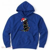 Santa Black Cat Tangled Up In Christmas Tree Lights Holiday Gift Hoodie thumb 0