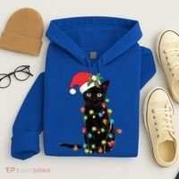 Santa Black Cat Tangled Up In Christmas Tree Lights Holiday Gift Hoodie thumb 4