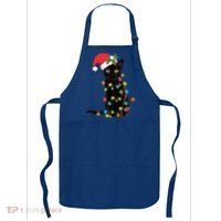 Santa Black Cat Tangled Up In Christmas Tree Lights Holiday Gift Apron thumb 0