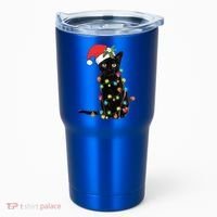 Santa Black Cat Tangled Up In Christmas Tree Lights Holiday Gift Tumbler thumb 0
