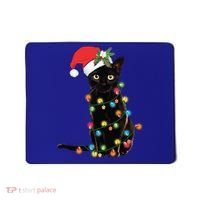 Santa Black Cat Tangled Up In Christmas Tree Lights Holiday Gift Mousepad thumb 0