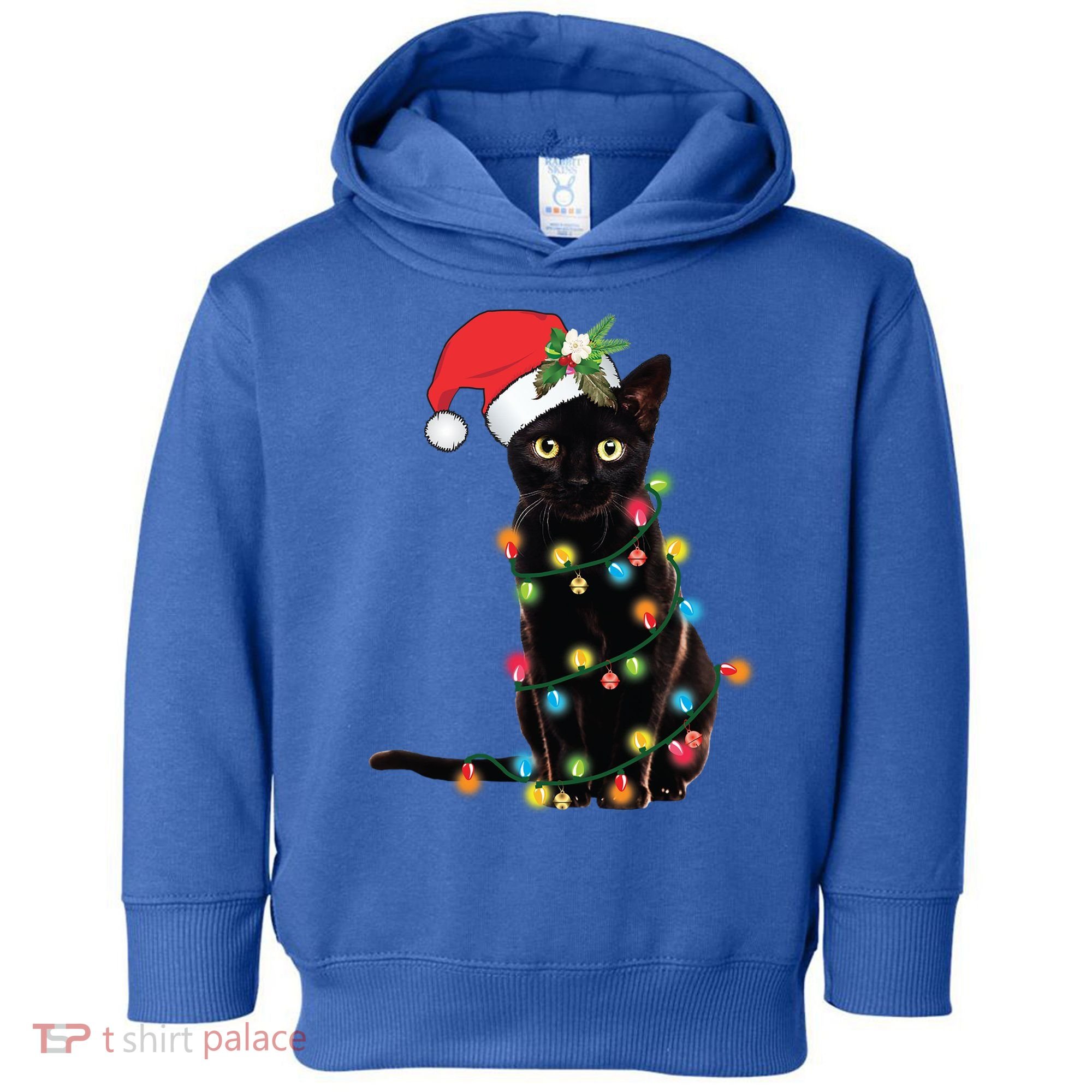 Santa Black Cat Tangled Up In Christmas Tree Lights Holiday Gift Toddler Hoodie