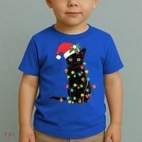 Santa Black Cat Tangled Up In Christmas Tree Lights Holiday Gift Toddler T-Shirt thumb 2