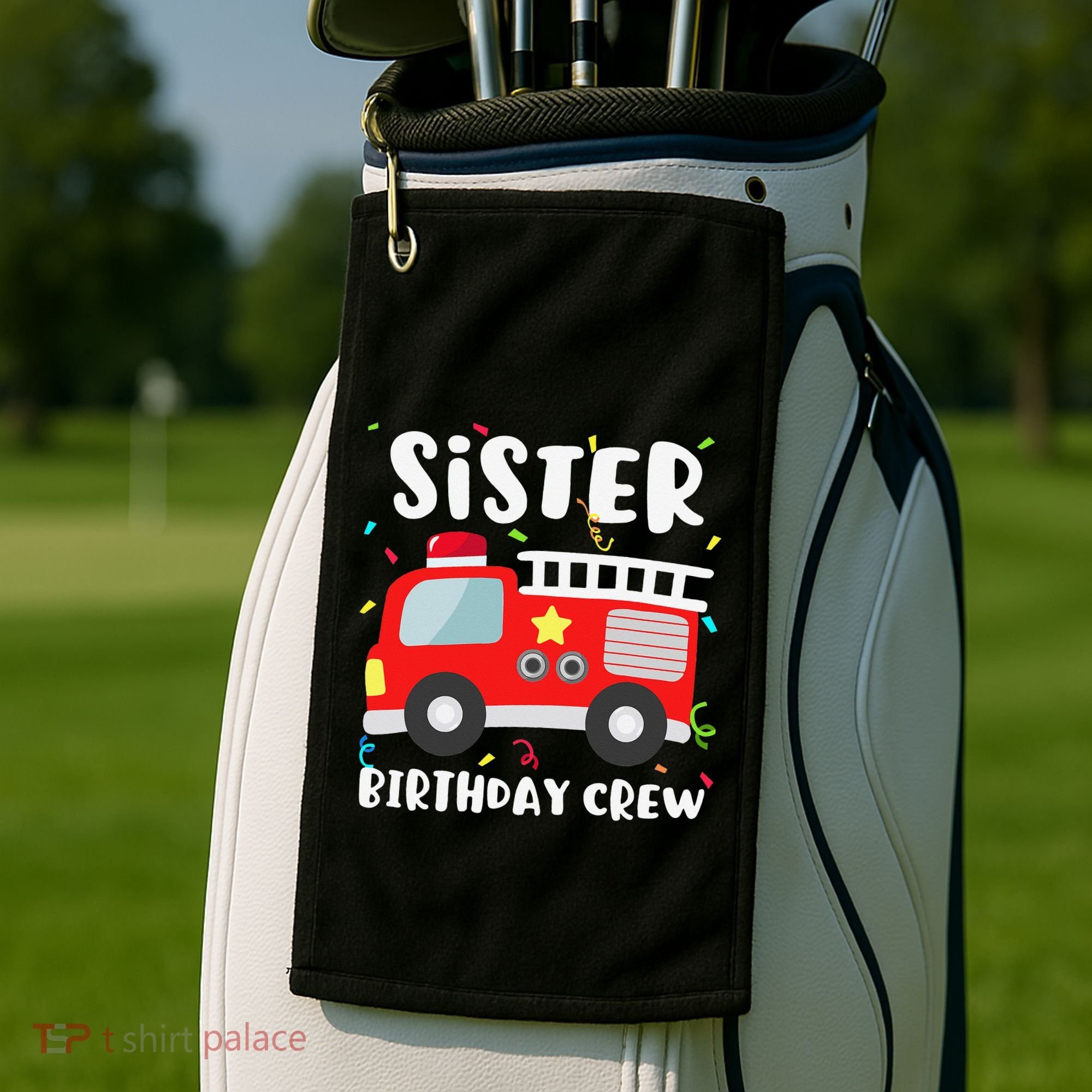 Sister Birthday Crew Fire Truck Party Firefighter Golf Towel