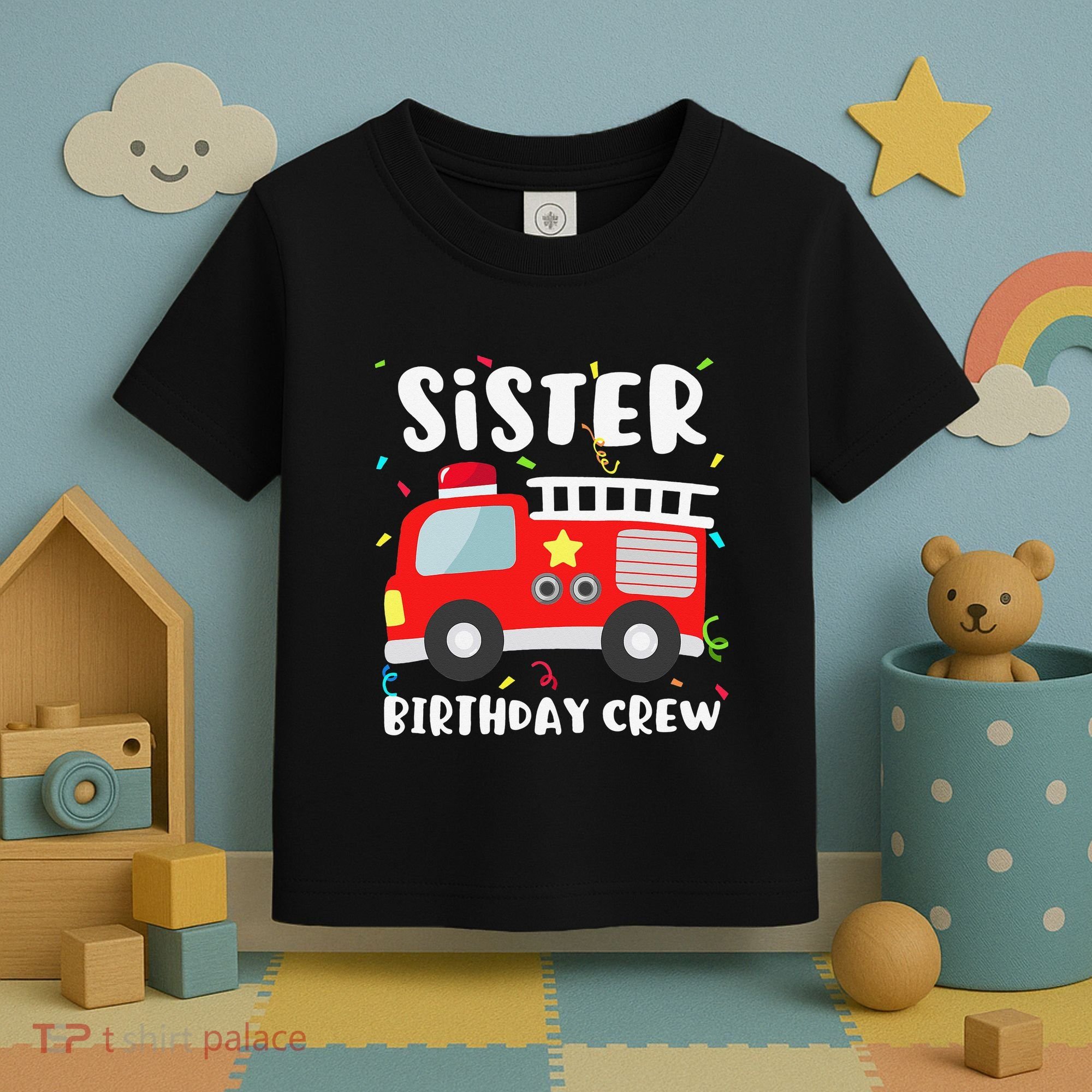 Sister Birthday Crew Fire Truck Party Firefighter Toddler T-Shirt
