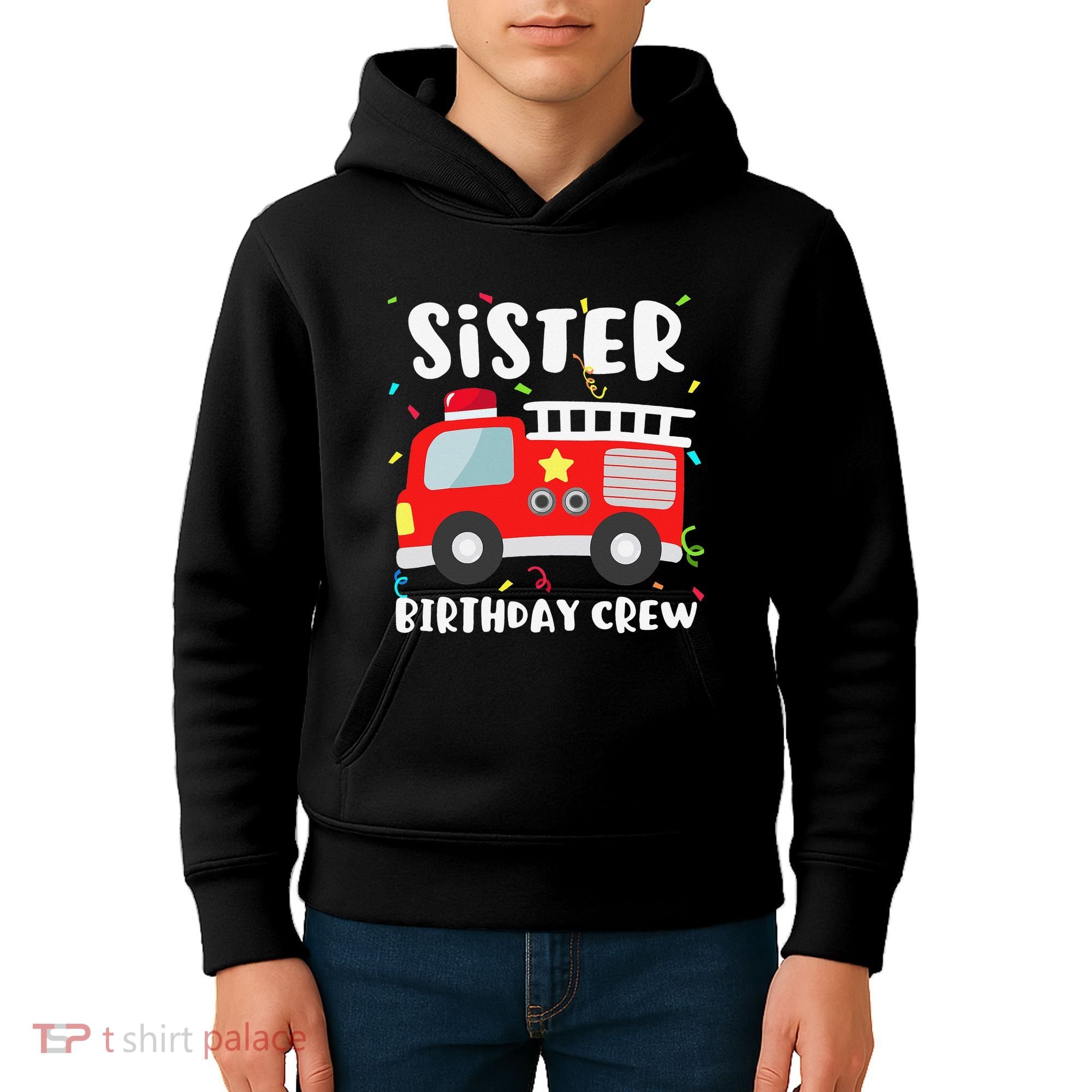 Sister Birthday Crew Fire Truck Party Firefighter Kids Hoodie