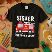 Sister Birthday Crew Fire Truck Party Firefighter Kids T-Shirt thumb 3