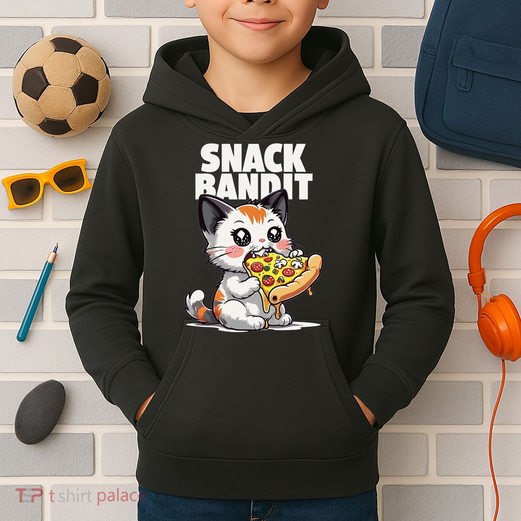 SNACK BANDIT Cute Cat Pizza Kids Hoodie