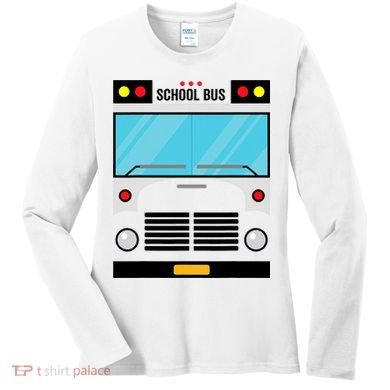 School Bus Costume Simple Halloween Costume Women's Long Sleeve Shirt