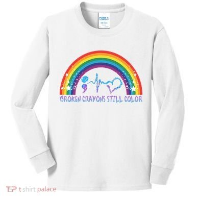 Semicolon Broken Crayons Still Color Suicide Prevention Awareness Kids Long Sleeve Shirt