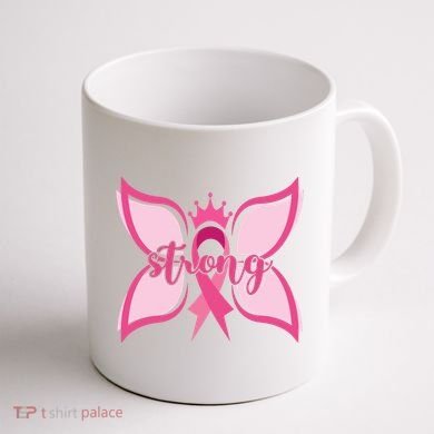 Strong Breast Cancer Awareness Butterfly Coffee Mug back