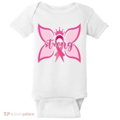 Strong Breast Cancer Awareness Butterfly Baby Bodysuit