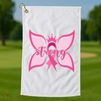 Strong Breast Cancer Awareness Butterfly Golf Towel thumb 1