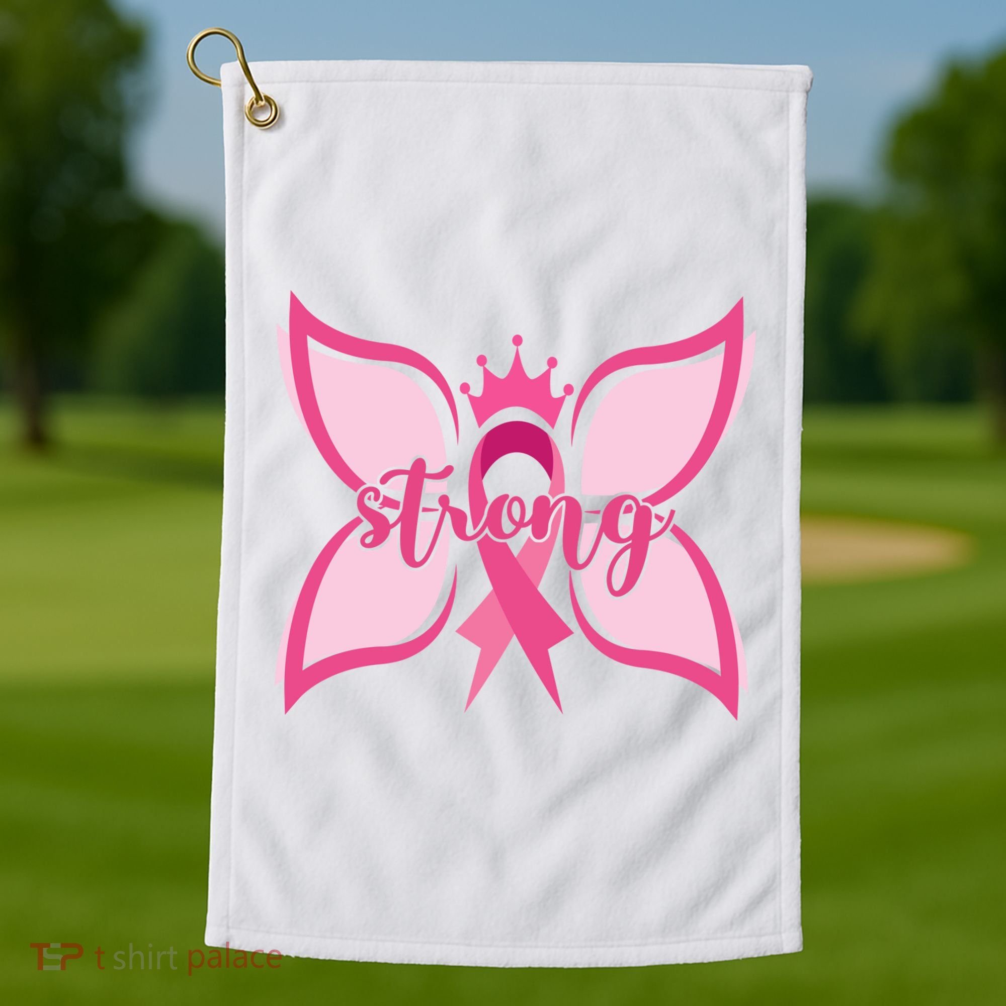 Strong Breast Cancer Awareness Butterfly Golf Towel