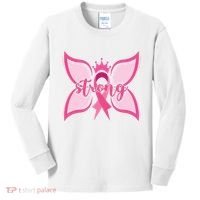 Strong Breast Cancer Awareness Butterfly Kids Long Sleeve Shirt thumb 0