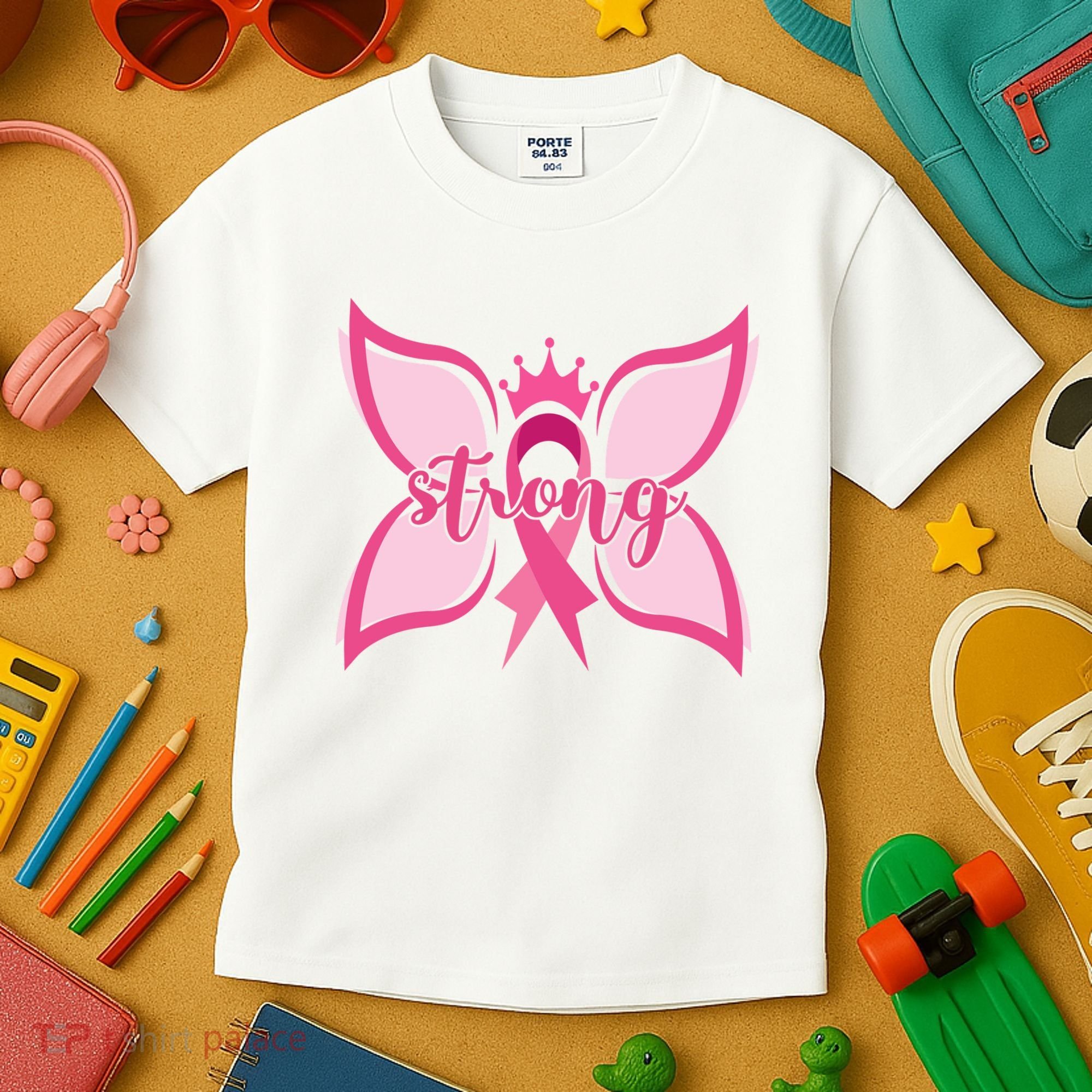Strong Breast Cancer Awareness Butterfly Kids T-Shirt
