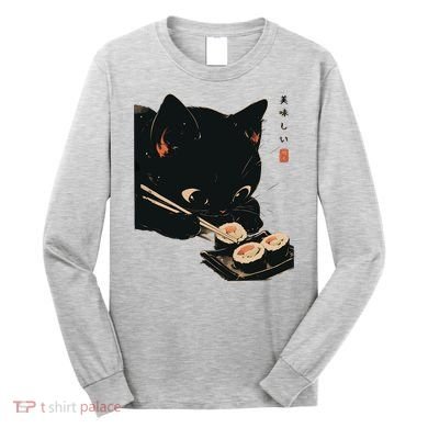Sushi Black Cat LoverS Delight And Modern Minimalist Art Long Sleeve Shirt