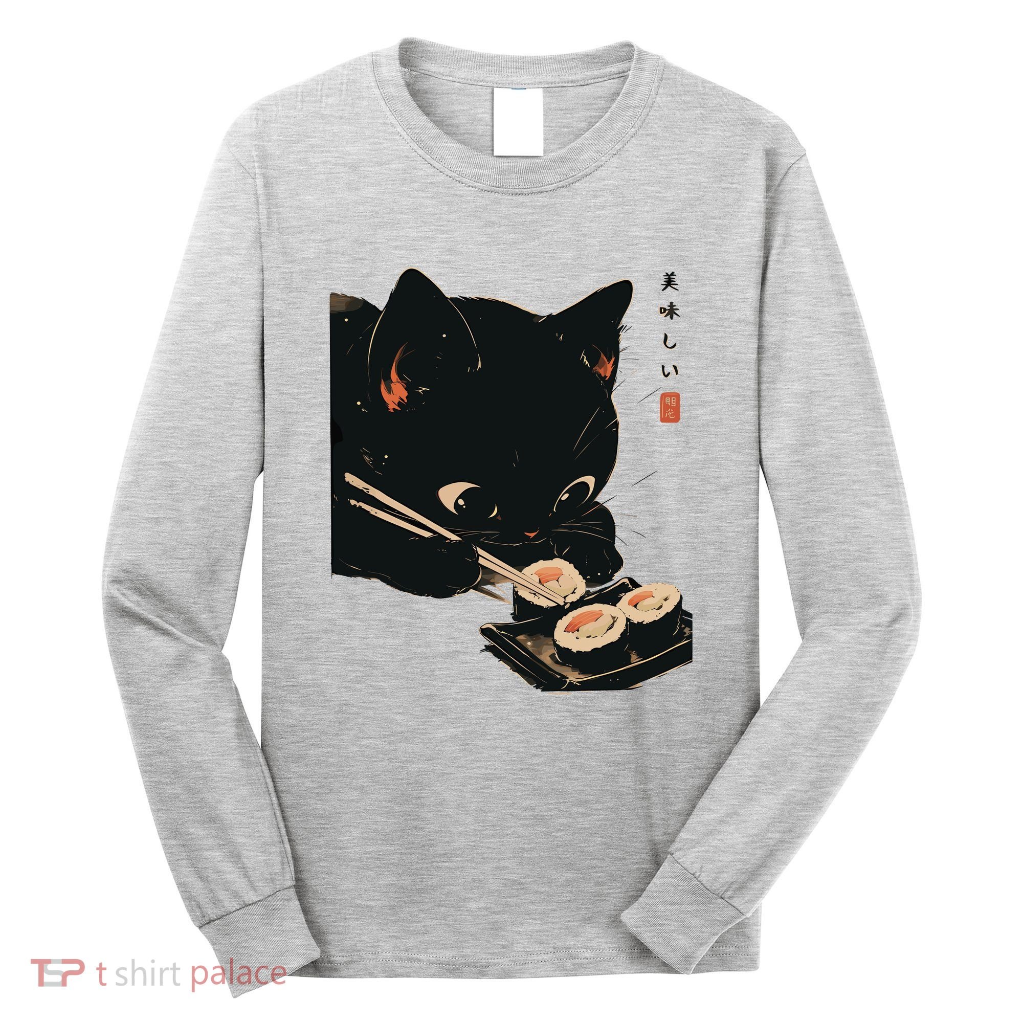 Sushi Black Cat LoverS Delight And Modern Minimalist Art Long Sleeve Shirt