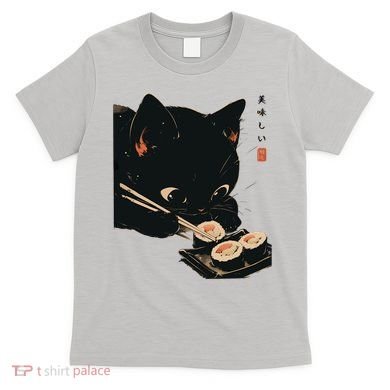 Sushi Black Cat LoverS Delight And Modern Minimalist Art T-Shirt
