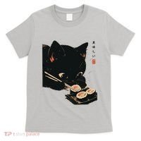 Sushi Black Cat LoverS Delight And Modern Minimalist Art T-Shirt thumb 0