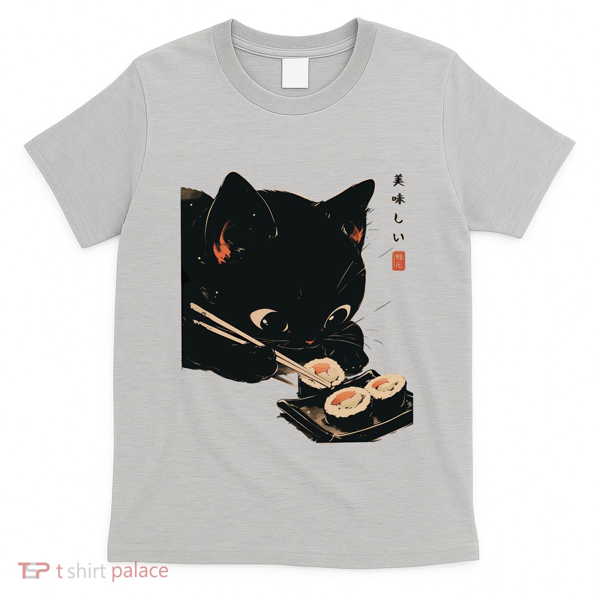 Sushi Black Cat LoverS Delight And Modern Minimalist Art T-Shirt