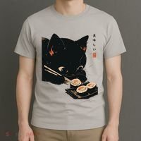Sushi Black Cat LoverS Delight And Modern Minimalist Art T-Shirt thumb 3