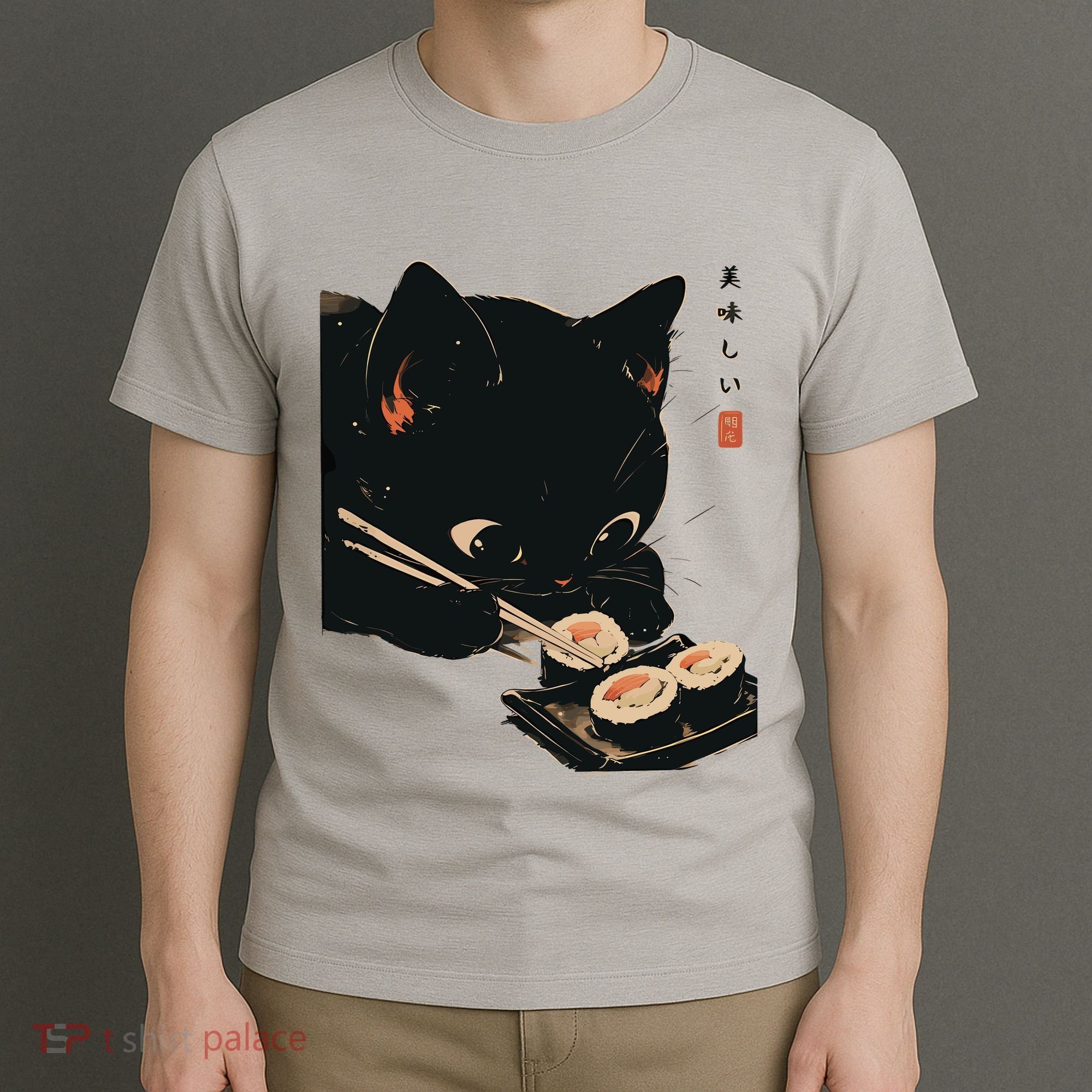 Sushi Black Cat LoverS Delight And Modern Minimalist Art T-Shirt