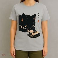 Sushi Black Cat LoverS Delight And Modern Minimalist Art T-Shirt thumb 4