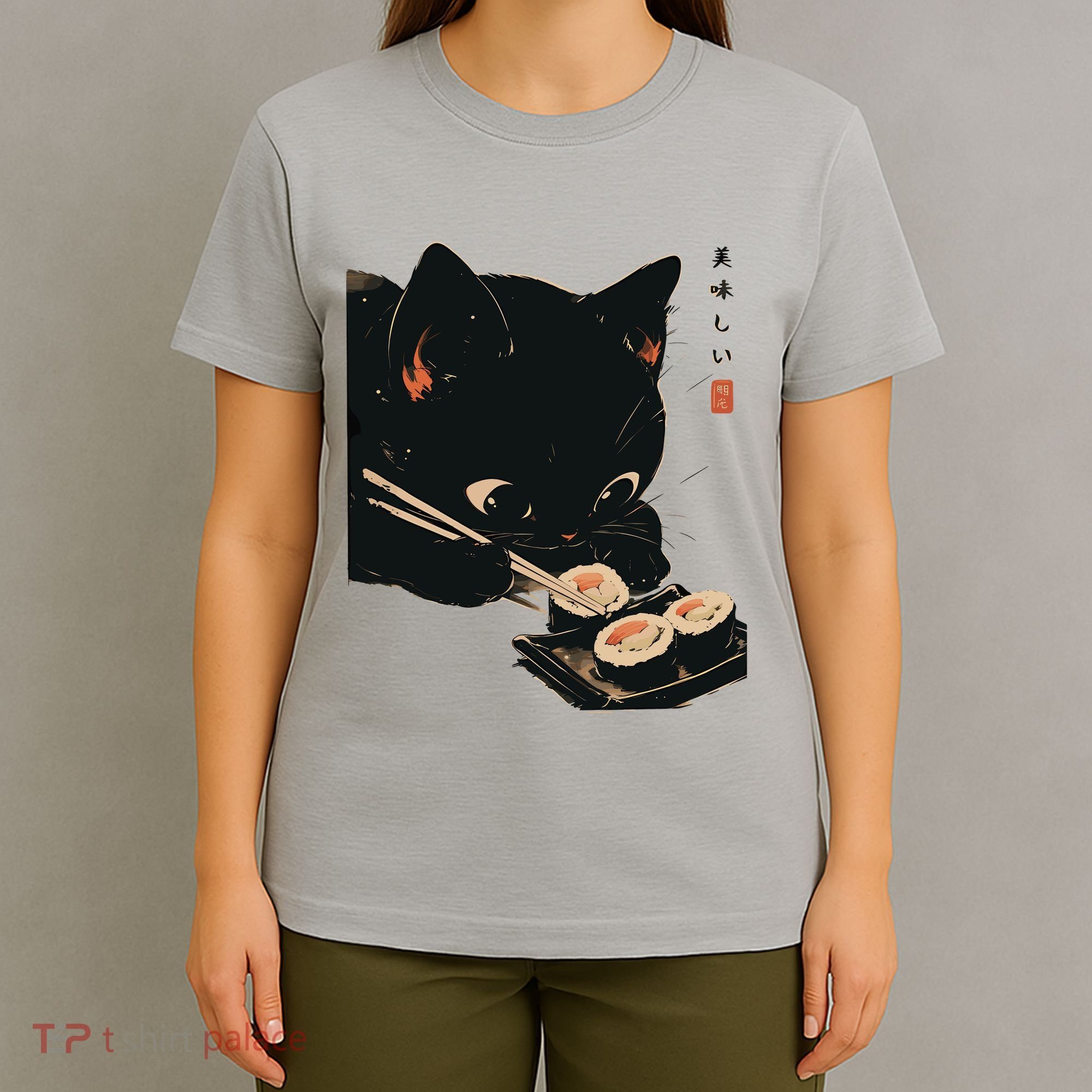 Sushi Black Cat LoverS Delight And Modern Minimalist Art T-Shirt