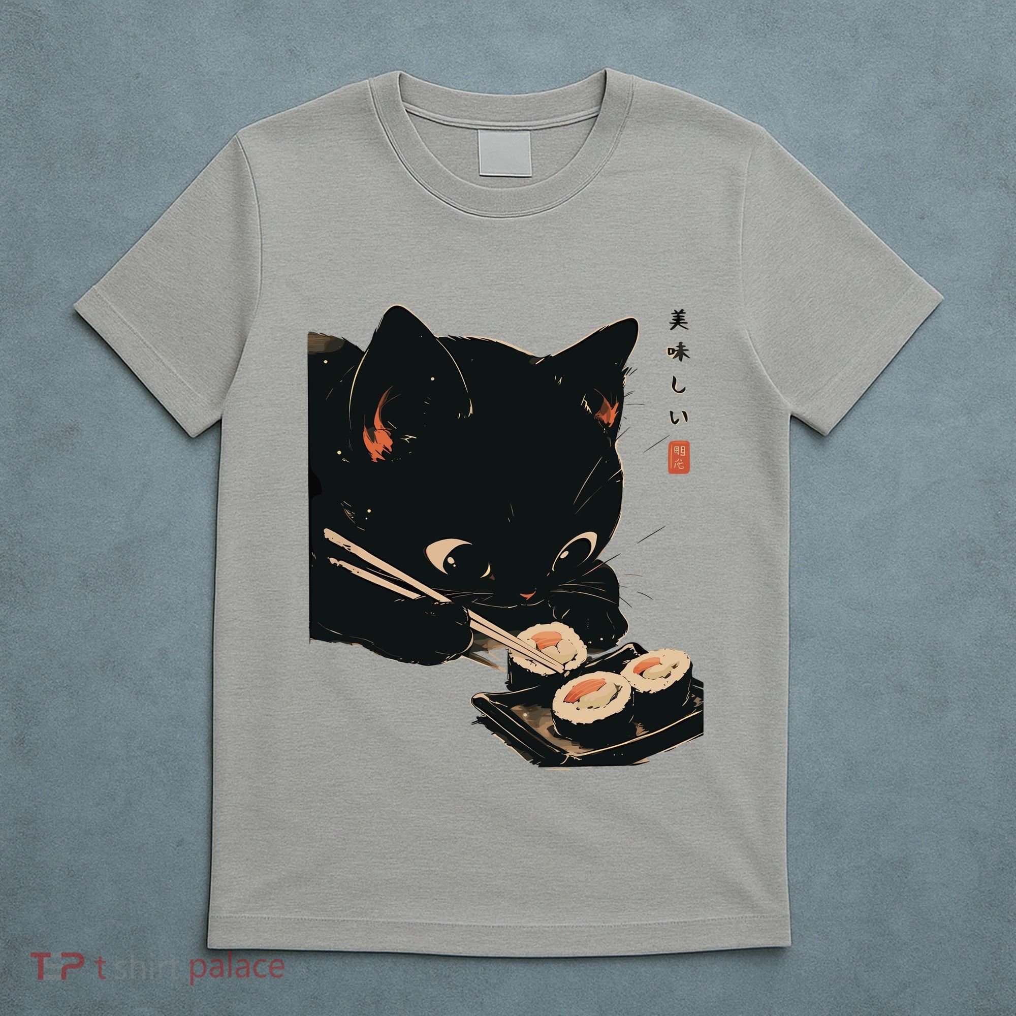 Sushi Black Cat LoverS Delight And Modern Minimalist Art T-Shirt