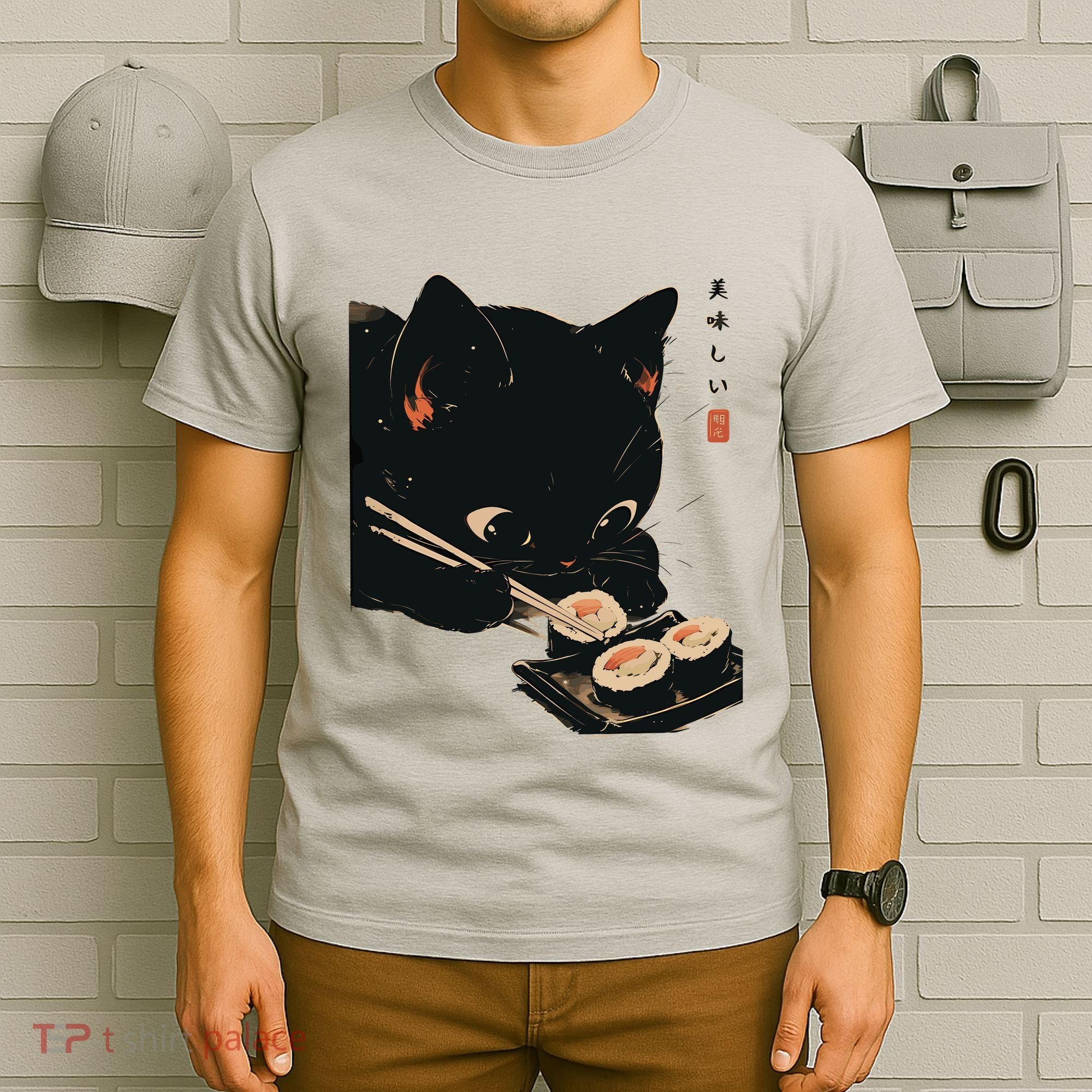 Sushi Black Cat LoverS Delight And Modern Minimalist Art T-Shirt