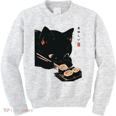 Sushi Black Cat LoverS Delight And Modern Minimalist Art Kids Sweatshirt
