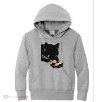 Sushi Black Cat LoverS Delight And Modern Minimalist Art Kids Hoodie thumb 0