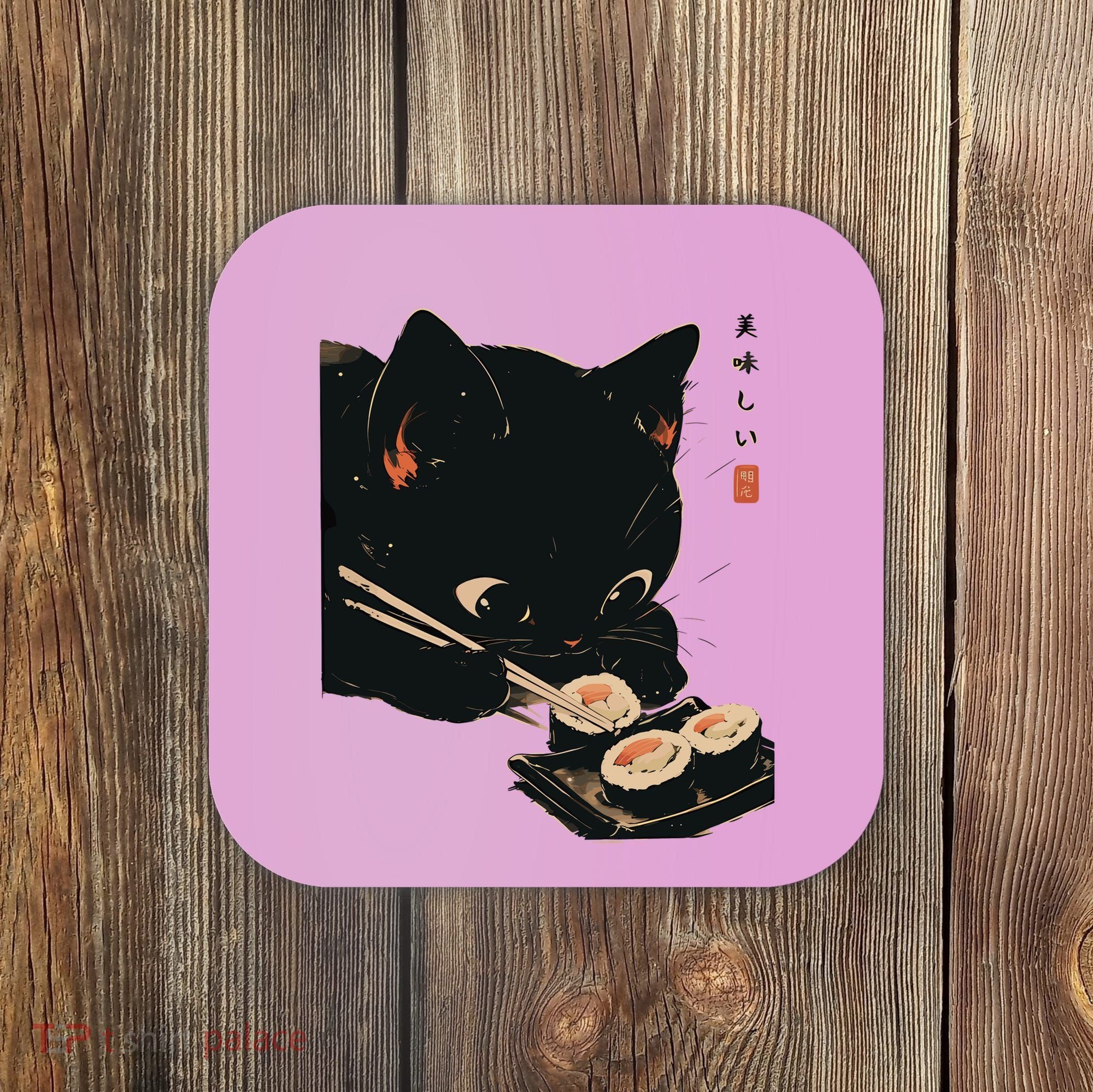 Sushi Black Cat LoverS Delight And Modern Minimalist Art Coaster