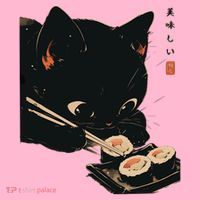 Sushi Black Cat LoverS Delight And Modern Minimalist Art Coaster thumb 2