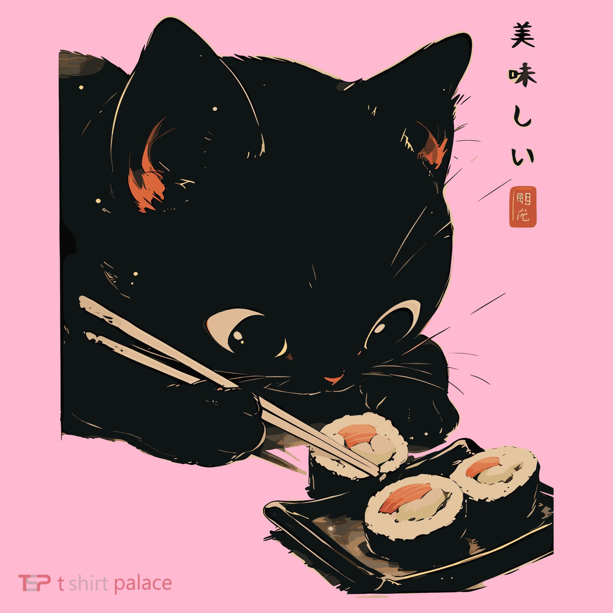 Sushi Black Cat LoverS Delight And Modern Minimalist Art Coaster