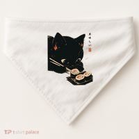 Sushi Black Cat LoverS Delight And Modern Minimalist Art USA-Made Doggie Bandana thumb 0