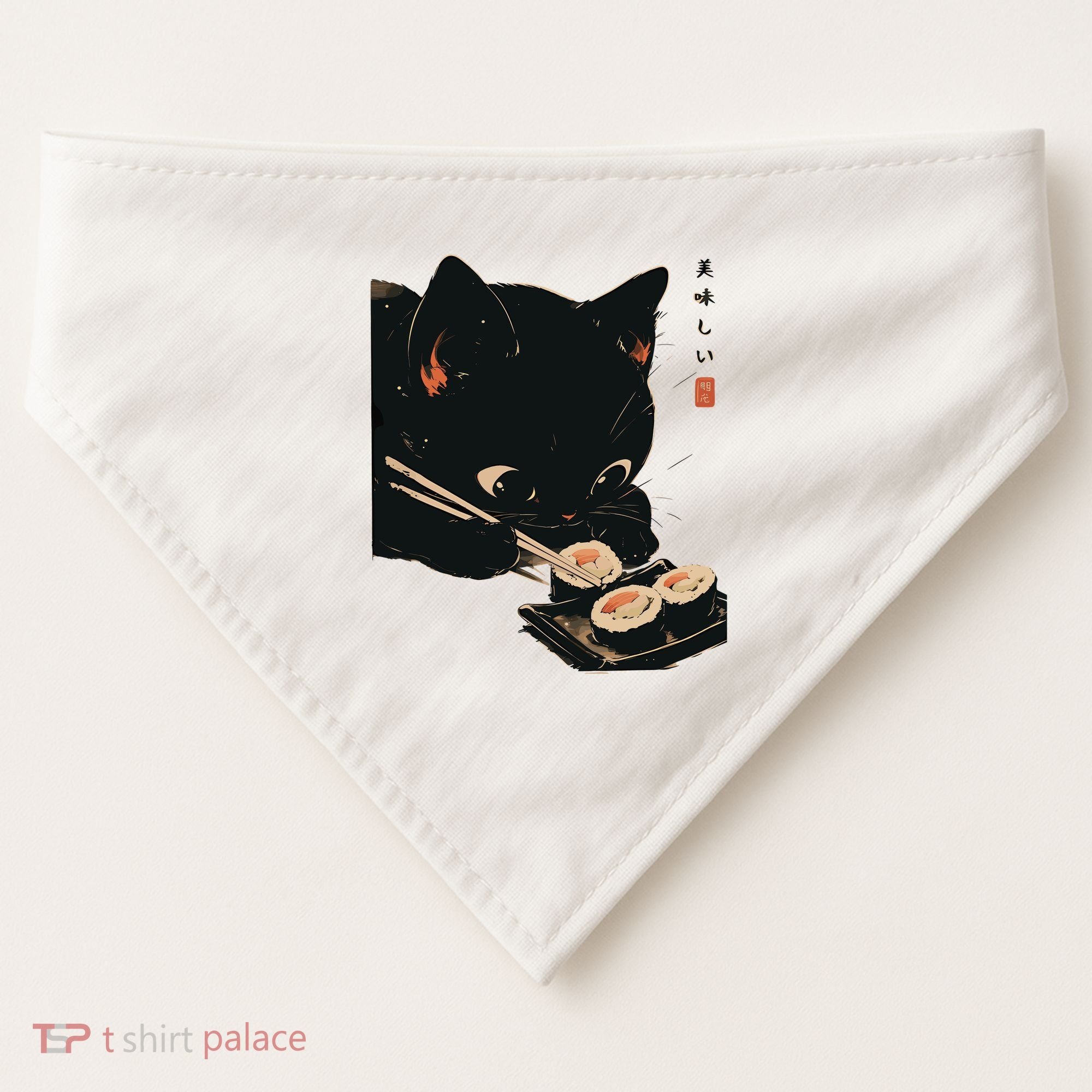 Sushi Black Cat LoverS Delight And Modern Minimalist Art USA-Made Doggie Bandana