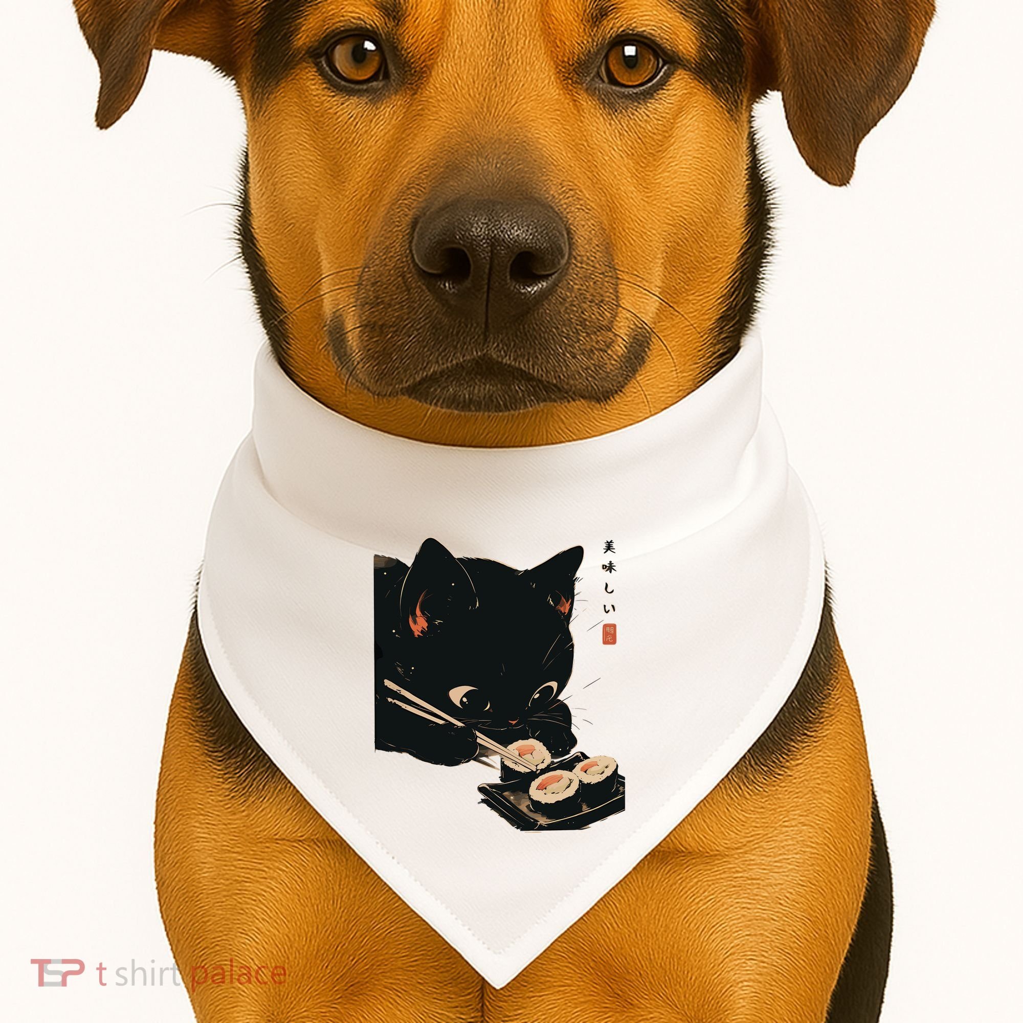 Sushi Black Cat LoverS Delight And Modern Minimalist Art USA-Made Doggie Bandana
