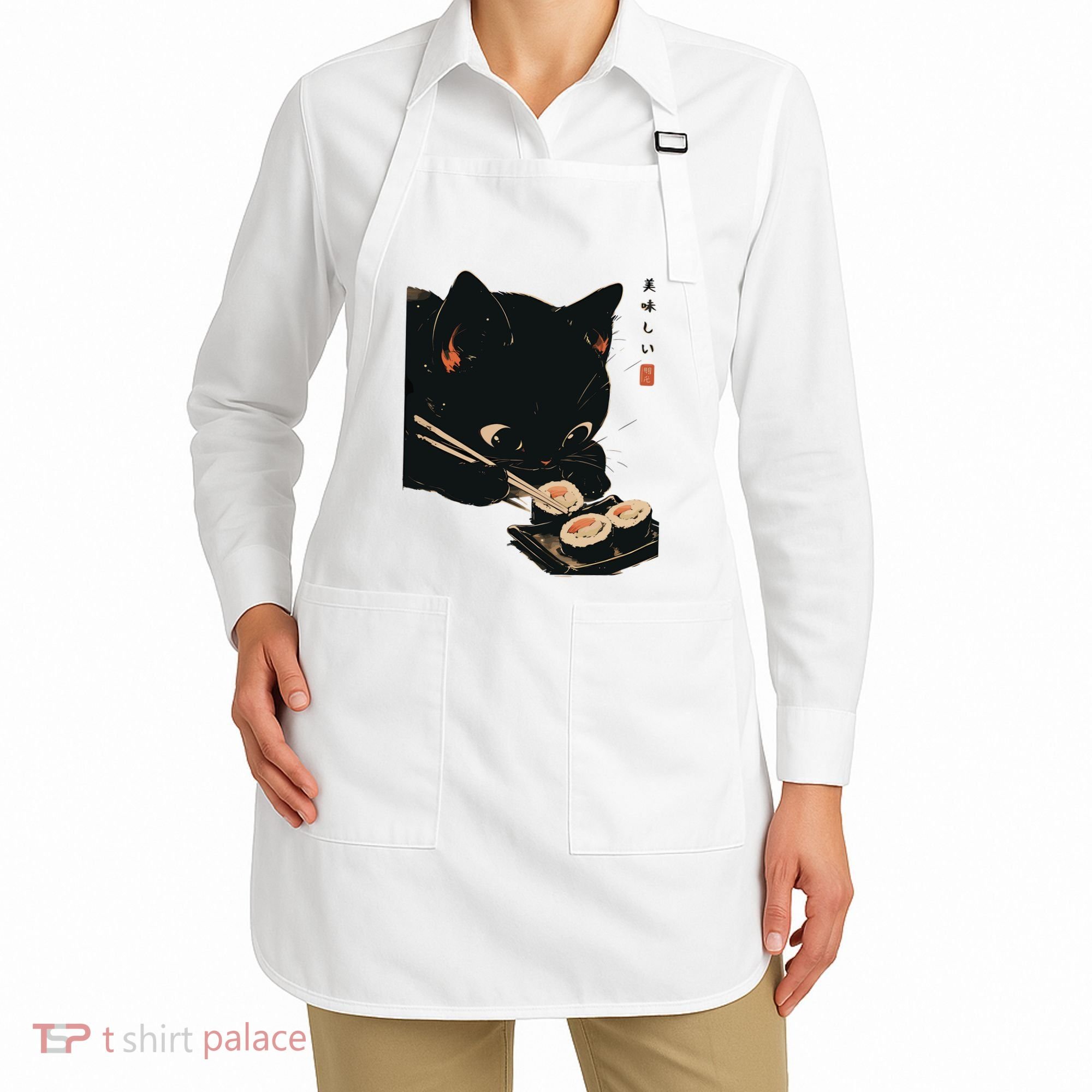 Sushi Black Cat LoverS Delight And Modern Minimalist Art Apron