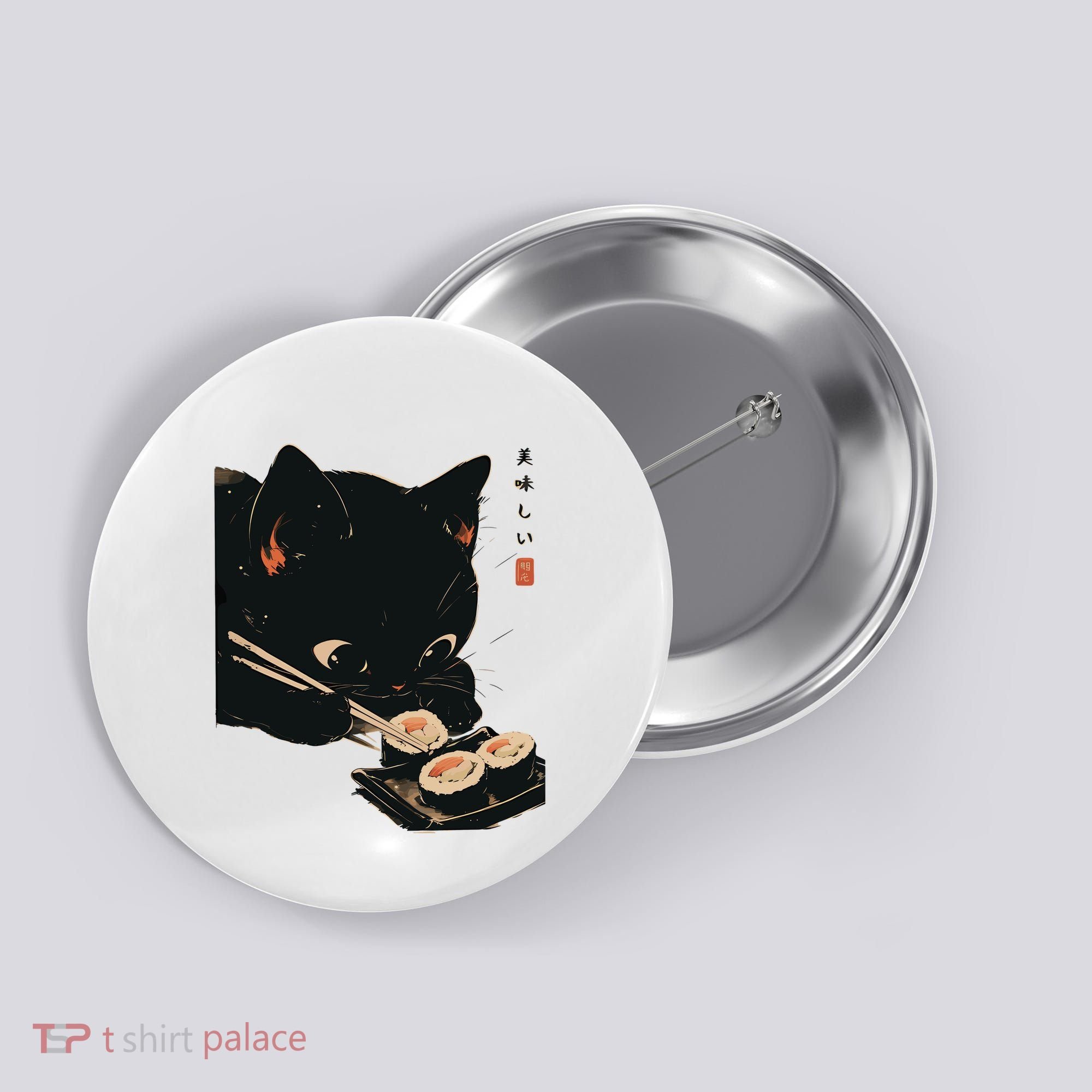 Sushi Black Cat LoverS Delight And Modern Minimalist Art Button