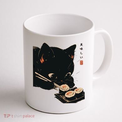 Sushi Black Cat LoverS Delight And Modern Minimalist Art Coffee Mug back