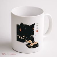 Sushi Black Cat LoverS Delight And Modern Minimalist Art Coffee Mug thumb 1