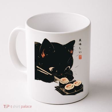 Sushi Black Cat LoverS Delight And Modern Minimalist Art Coffee Mug