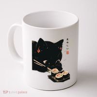 Sushi Black Cat LoverS Delight And Modern Minimalist Art Coffee Mug thumb 0