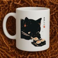 Sushi Black Cat LoverS Delight And Modern Minimalist Art Coffee Mug thumb 2