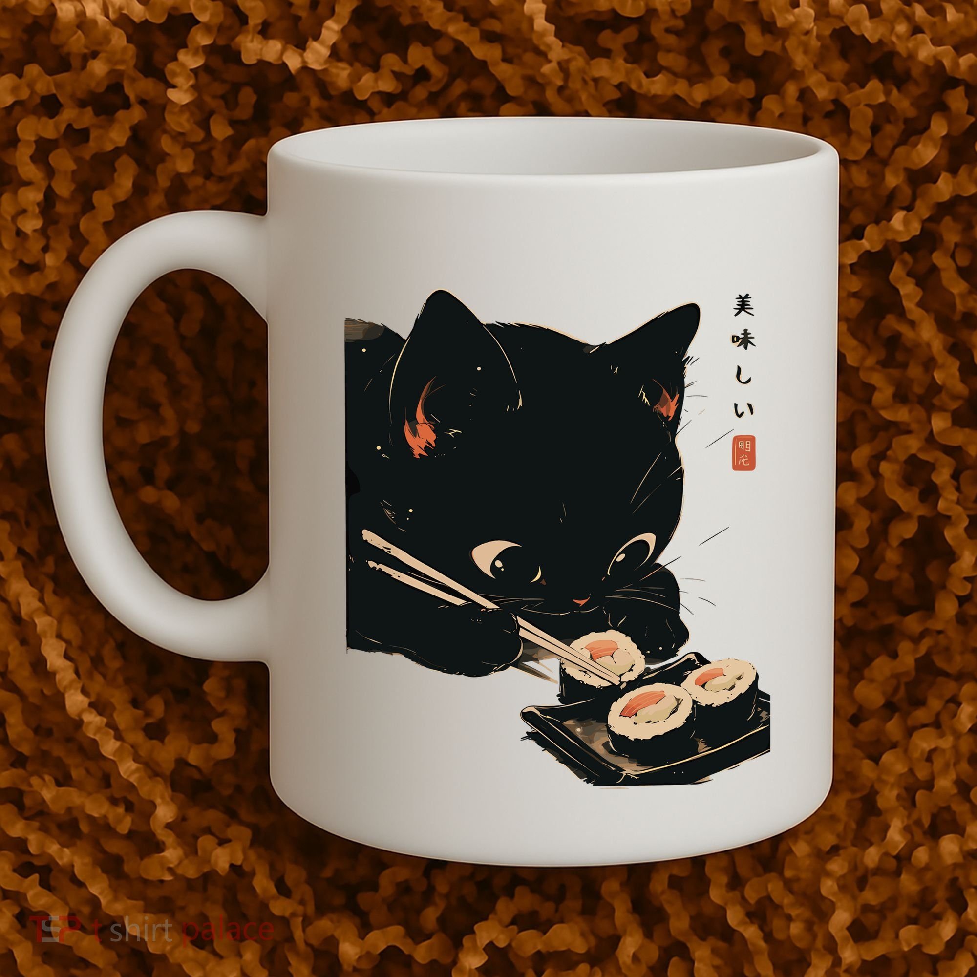 Sushi Black Cat LoverS Delight And Modern Minimalist Art Coffee Mug