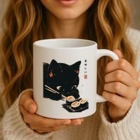 Sushi Black Cat LoverS Delight And Modern Minimalist Art Coffee Mug thumb 3