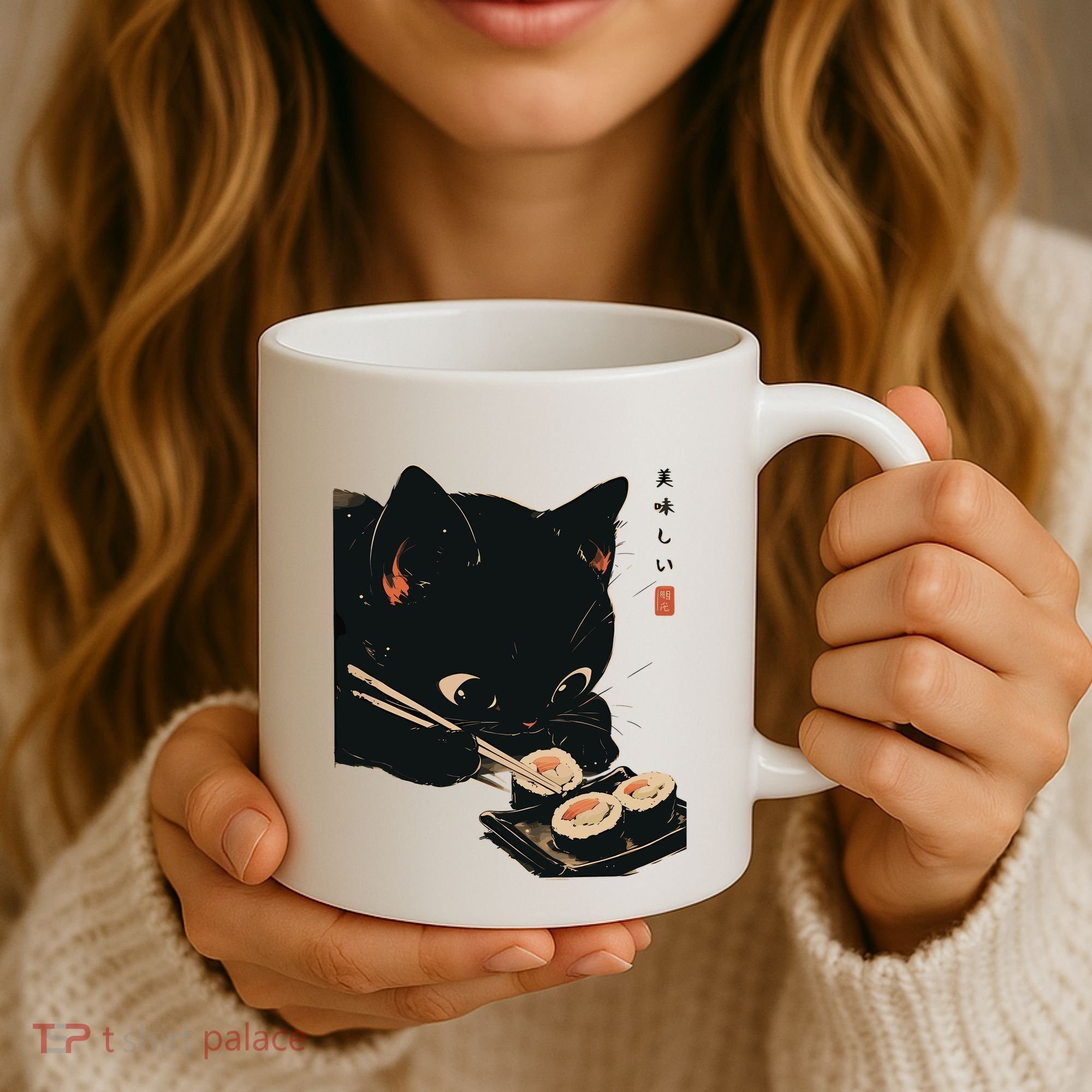 Sushi Black Cat LoverS Delight And Modern Minimalist Art Coffee Mug