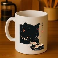 Sushi Black Cat LoverS Delight And Modern Minimalist Art Coffee Mug thumb 4